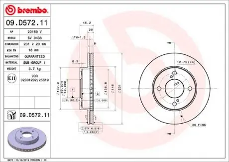 09D57211 Гальмівний диск BREMBO підбір по vin на Brocar