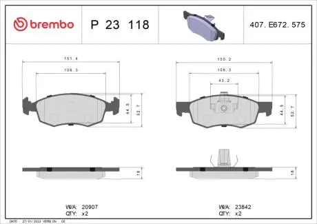 P23118 Тормозные колодки дисковые BREMBO подбор по vin на Brocar