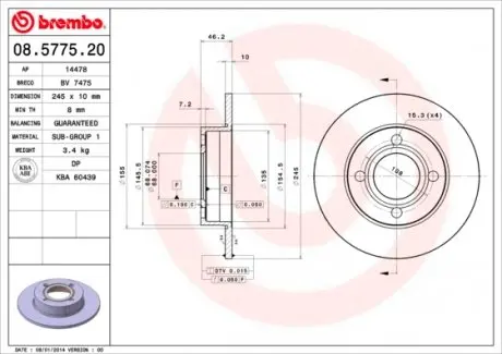 08577520 Гальмівний диск BREMBO підбір по vin на Brocar