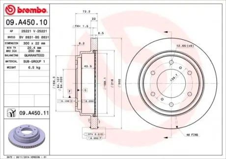 09A45011 Тормозной диск Brembo BREMBO підбір по vin на Brocar