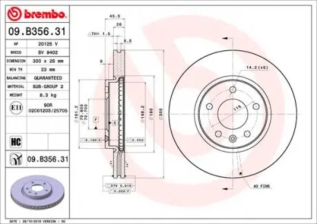 09B35631 Гальмівний диск BREMBO підбір по vin на Brocar
