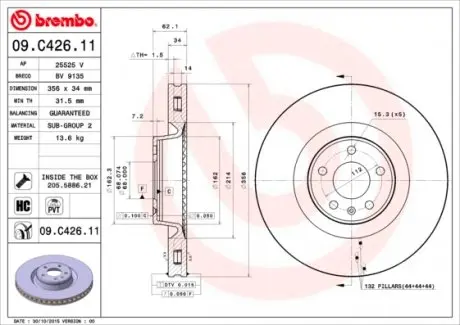 09C42611 Тормозной диск BREMBO підбір по vin на Brocar
