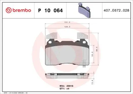 P10064 Гальмівні колодки дискові BREMBO підбір по vin на Brocar