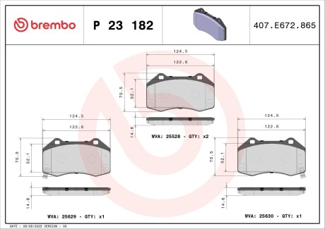 P23182 Тормозные колодки дисковые BREMBO підбір по vin на Brocar