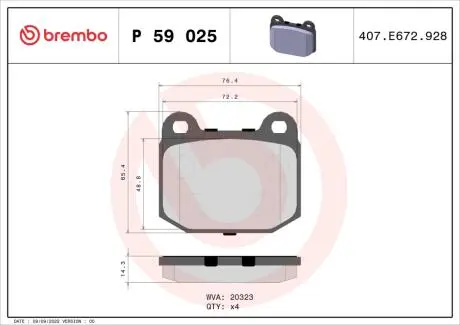 P59025 Гальмівні колодки, дискове гальмо (набір) BREMBO підбір по vin на Brocar