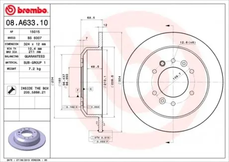 08A63310 Тормозной диск BREMBO підбір по vin на Brocar