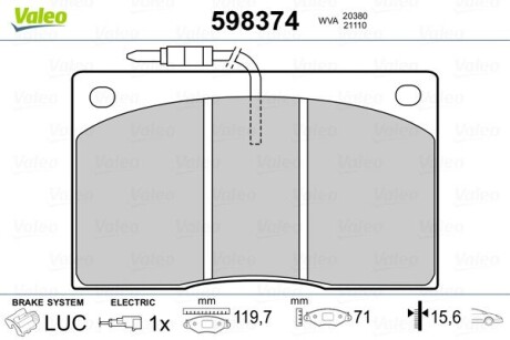 598374 KLOCKI HAM.RENAULT MASTER 2.5 DIESEL 3.8 VALEO підбір по vin на Brocar