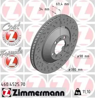 460452570 TARCZA HAMULC. PORSCHE 911 (991) 13- PP ZIMMERMANN підбір по vin на Brocar