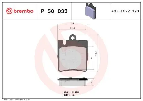 P50033X Тормозные колодки дисковые BREMBO подбор по vin на Brocar