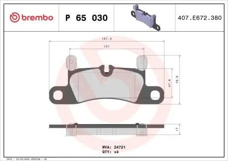 P65030 Колодки тормозные дисковые BREMBO підбір по vin на Brocar