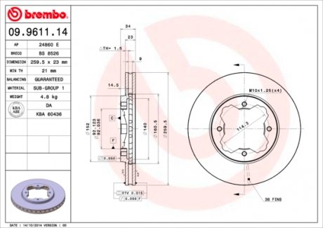 09961114 Гальмівний диск BREMBO підбір по vin на Brocar