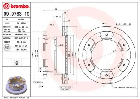 09976310 Гальмівний диск BREMBO підбір по vin на Brocar