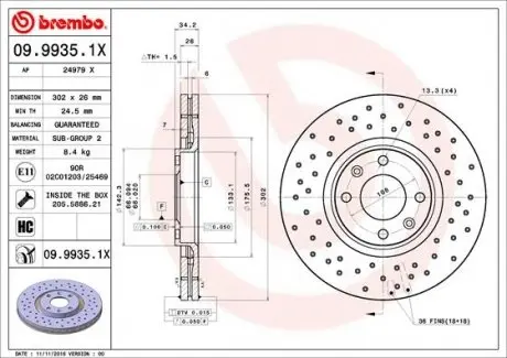 0999351X Тормозной диск BREMBO подбор по vin на Brocar