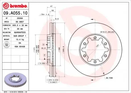09A05510 Гальмівний диск BREMBO підбір по vin на Brocar