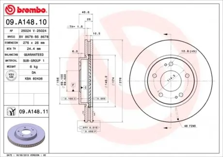 09A14811 Тормозной диск Brembo Painted disk BREMBO підбір по vin на Brocar