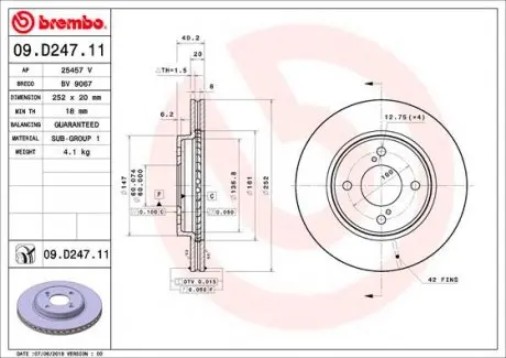 09D24711 Тормозной диск BREMBO підбір по vin на Brocar