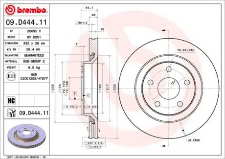 09D44411 TARCZA HAMULC. JEEP WRANGLER 07- PRZÓD BREMBO подбор по vin на Brocar