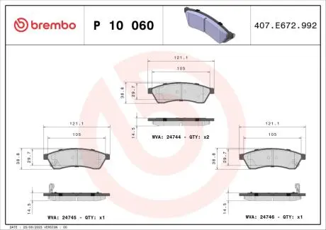 P10060 Тормозные колодки к-кт. BREMBO підбір по vin на Brocar