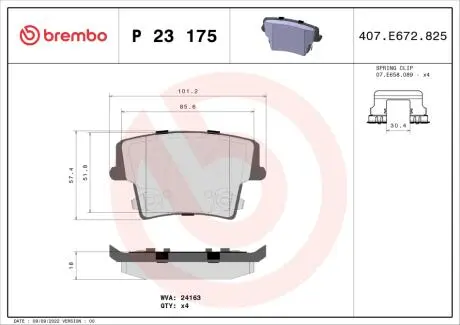 P23175 Колодки гальмівні CHRYSLER 300.. BREMBO підбір по vin на Brocar