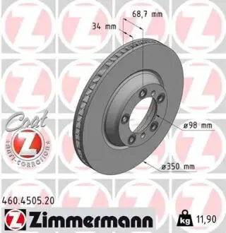 460450520 Тормозные диски правый ZIMMERMANN підбір по vin на Brocar