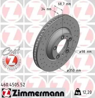 460450552 Диск гальмівний SPORT Z правий ZIMMERMANN підбір по vin на Brocar