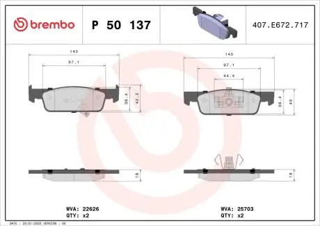 P50137 Гальмівні колодки дискові BREMBO підбір по vin на Brocar