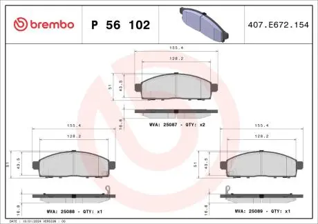 P56102 Тормозные колодки дисковые BREMBO підбір по vin на Brocar