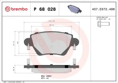 P68028 Колодки гальмівні дискові BREMBO підбір по vin на Brocar