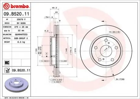 09B52011 Гальмівний диск BREMBO підбір по vin на Brocar