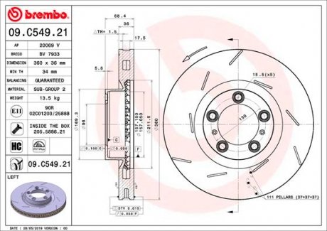 09C54921 Тормозной диск BREMBO подбор по vin на Brocar