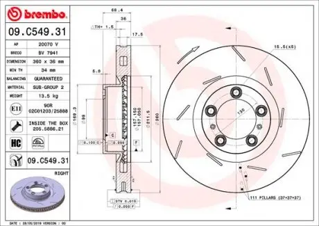 09C54931 Тормозной диск BREMBO підбір по vin на Brocar