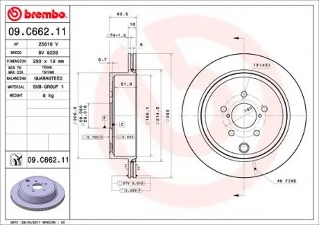 09C66211 Диск гальмівний BREMBO підбір по vin на Brocar