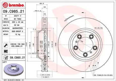 09C98521 Тормозной диск BREMBO підбір по vin на Brocar