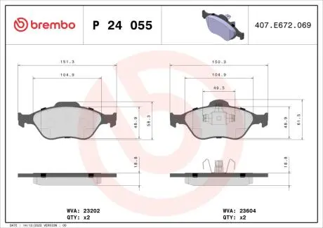 P24055X Гальмівні колодки, тюнінг BREMBO підбір по vin на Brocar