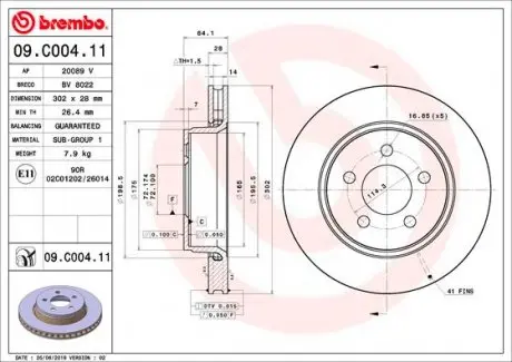 09C00411 Тормозной диск BREMBO подбор по vin на Brocar