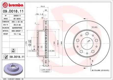 09D01811 Гальмівний диск BREMBO підбір по vin на Brocar