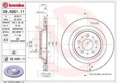09N36111 Тормозной диск BREMBO подбор по vin на Brocar