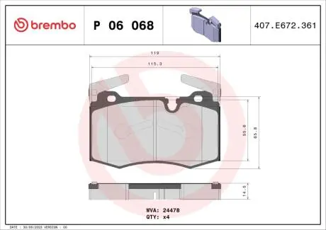 P06068 Тормозные колодки дисковые BREMBO підбір по vin на Brocar