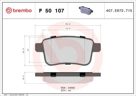 P50107 Гальмівні колодки дискові BREMBO підбір по vin на Brocar