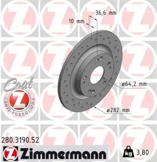 280319052 TARCZA HAMULC. HONDA CIVIC X 17- TYŁ ZIMMERMANN підбір по vin на Brocar