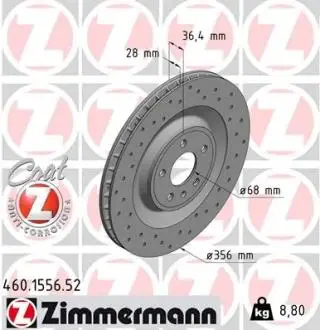 460155652 ДИСК ТОPМОЗНОЙ СПОPТ ZIMMERMANN підбір по vin на Brocar