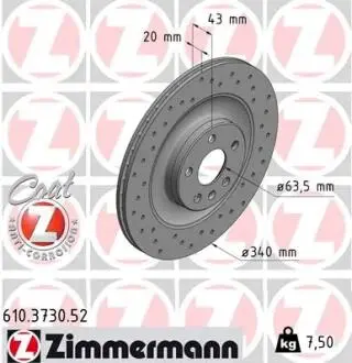 610373052 Гальмівний диск ZIMMERMANN підбір по vin на Brocar