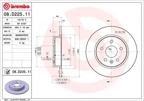 08D22511 Гальмівний диск BREMBO підбір по vin на Brocar