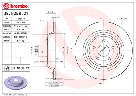 08N25821 Гальмівний диск BREMBO підбір по vin на Brocar