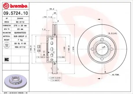 09572410 Гальмівний диск BREMBO підбір по vin на Brocar