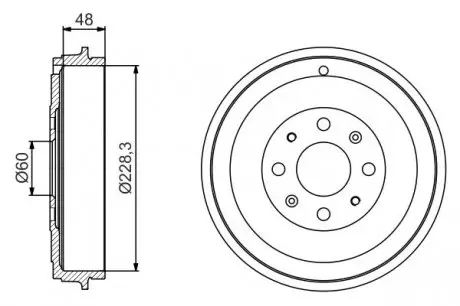 0986477208 Барабан гальмівний (задній) Fiat Punto/Opel Corsa 05- (228,3х48) d=60mm BOSCH підбір по vin на Brocar
