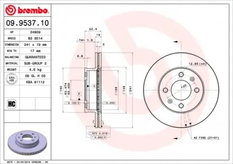09953710 Тормозной диск BREMBO підбір по vin на Brocar