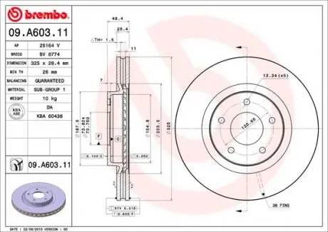 09A60311 Тормозной диск BREMBO подбор по vin на Brocar