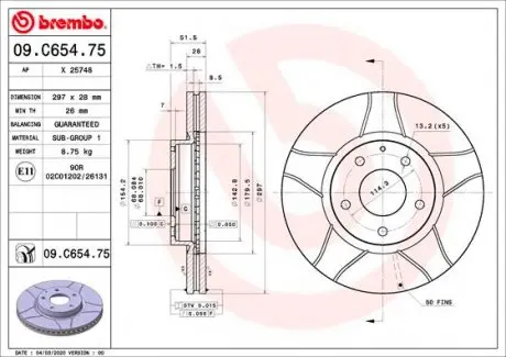 09C65475 Тормозной диск BREMBO подбор по vin на Brocar