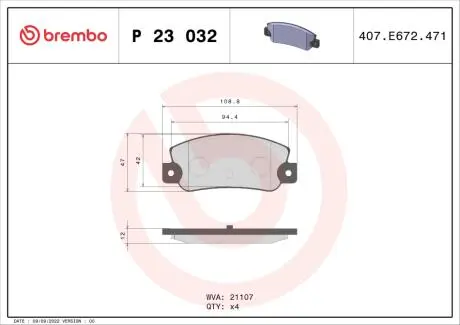 P23032 Тормозные колодки дисковые BREMBO подбор по vin на Brocar